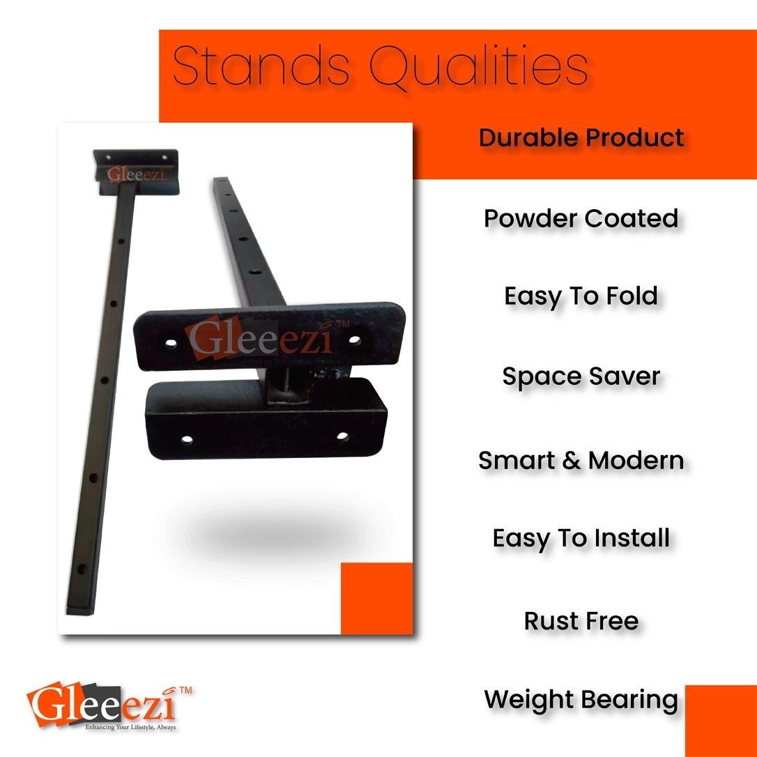 Gleeezi cloth stand with features listed on a white and orange background