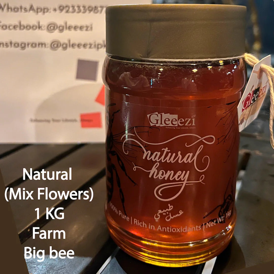 1kg Jar of Natural honey with 'Gleeezi' branding