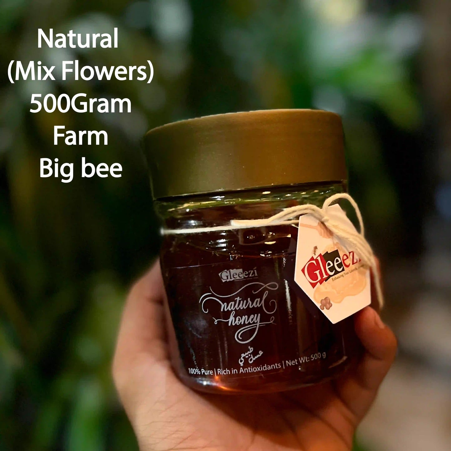 500gram Jar of Natural honey with 'Gleeezi' branding