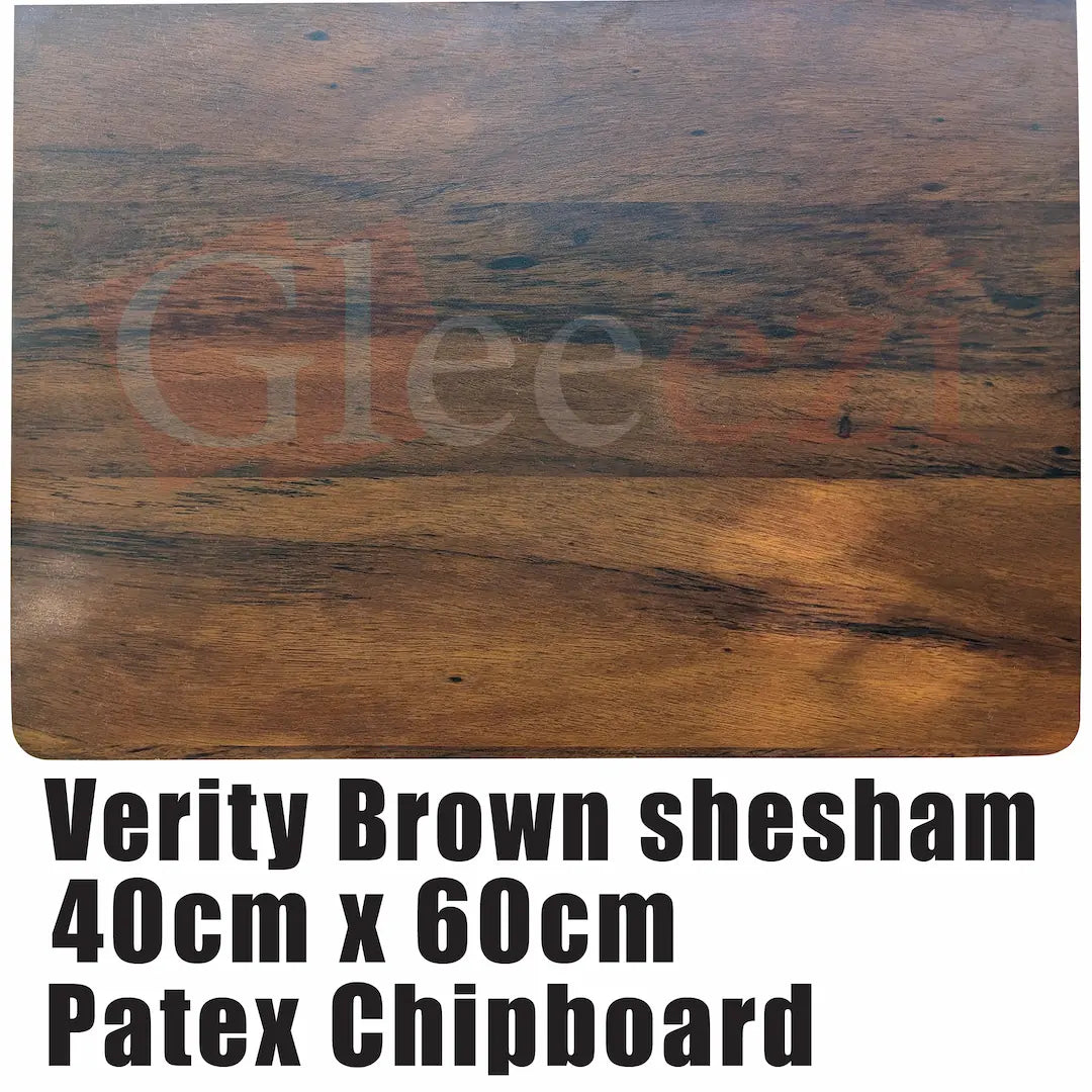 Brown shesham Patex chipboard with 'Gleeezi' branding